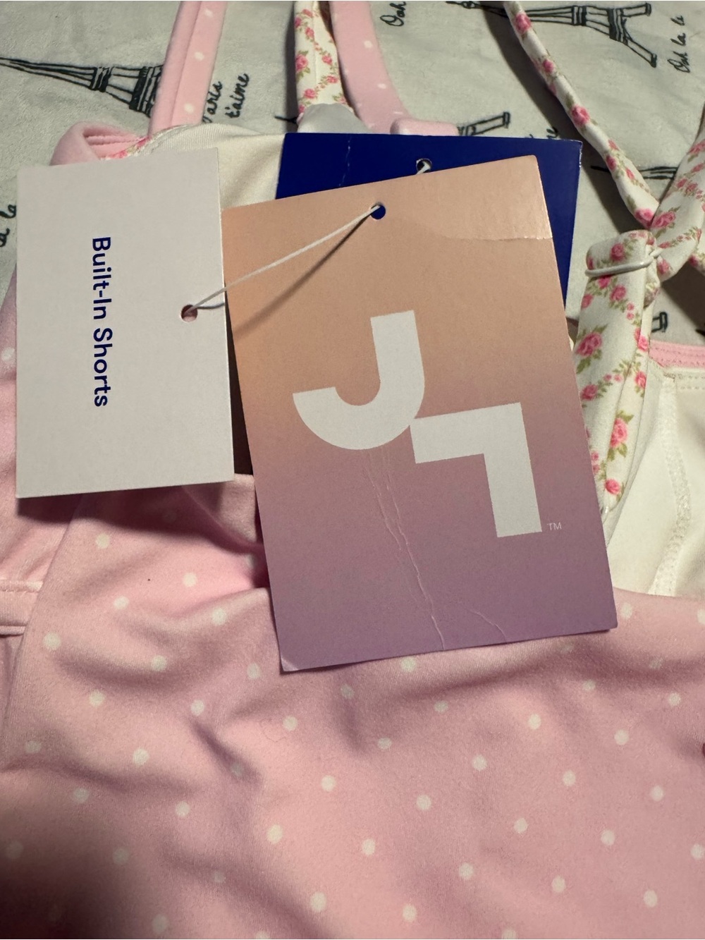 JoyLab Light Pink Polka Dot Skater Mini Dress with Floral Crisscross Straps - Picture 7 of 8